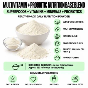 MULTIVITAMIN + PROBIOTIC NUTRITION FUNCTIONAL INCLUSION SYSTEM – SUPERFOODS + VITAMINS + MINERALS + PROBIOTICS